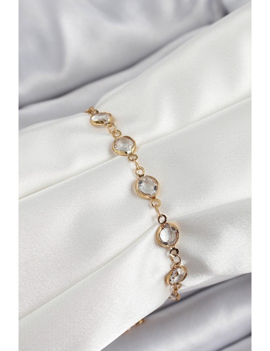 Pirinç Gold Renk Zirkon Taşlı Kadın Bileklik - TJ-BB7050