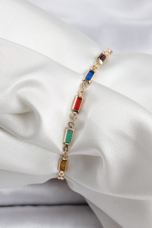 Pirinç Gold Renk Karışık Renkli Kare Zirkon Taşlı Kadın Bileklik - TJ-BB7040 Pirinç Gold Renk Karışık Renkli Kare Zirkon Taşlı Kadın Bileklik - TJ-BB7040