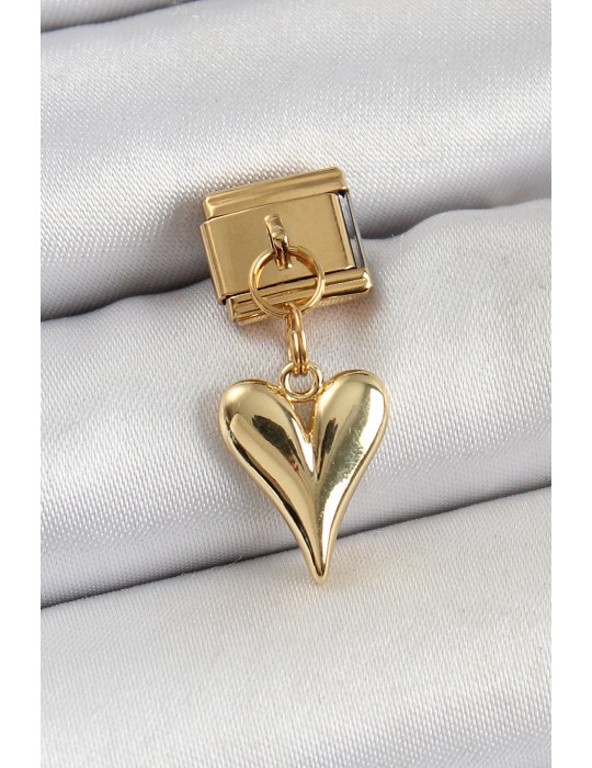 316L Çelik Sallantılı Kalp Model Gold Renk Nomination Charm - TJ-BC1399