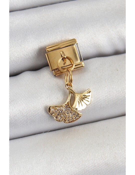 316L Çelik Sallantılı Zirkon Taşlı Balık Kuyruğu Model Gold Renk Nomination Charm - TJ-BC1404