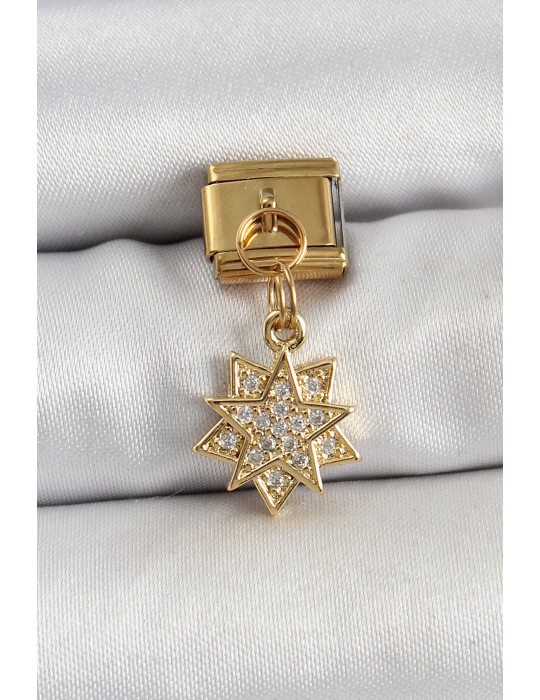 316L Çelik Sallantılı Zirkon Taşlı Yıldız Model Gold Renk Nomination Charm - TJ-BC1416