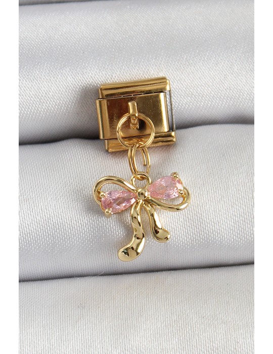316L Çelik Sallantılı Zirkon Taşlı Fiyonk Model Gold Renk Nomination Charm - TJ-BC1423
