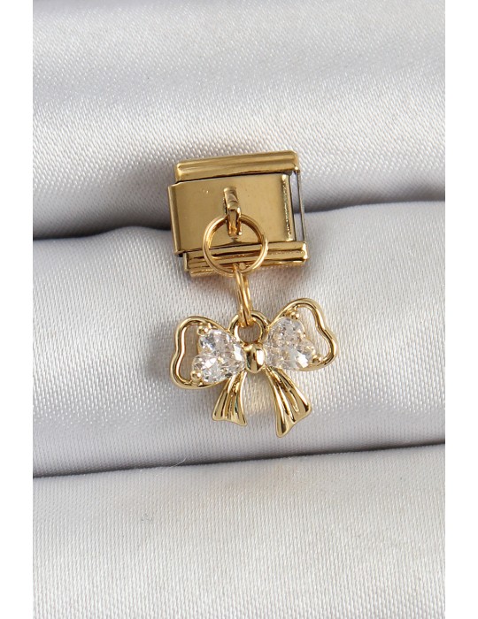 316L Çelik Sallantılı Zirkon Taşlı Fiyonk Model Gold Renk Nomination Charm - TJ-BC1424