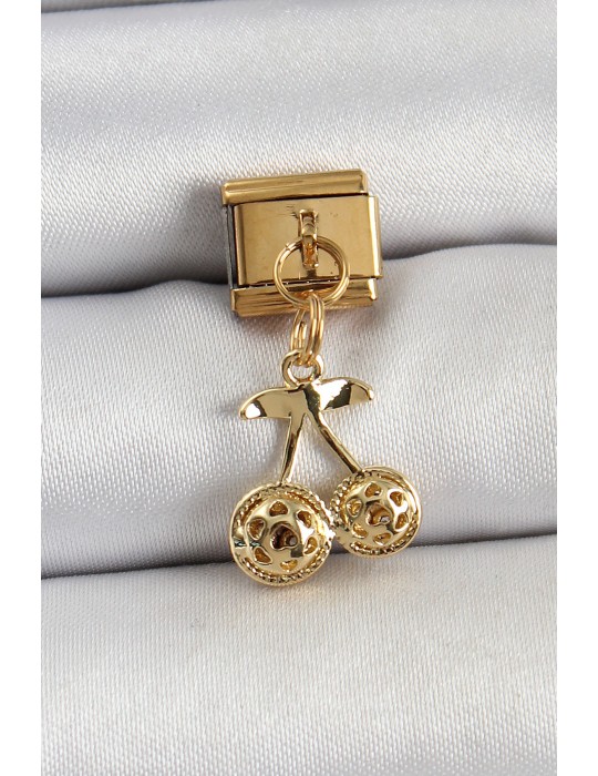 316L Çelik Sallantılı Zirkon Taşlı Fiyonk Model Gold Renk Nomination C316L Çelik Sallantılı Kiraz Model Gold Renk Nomination Charm - TJ-BC1425