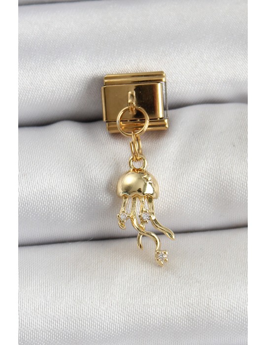 316L Çelik Sallantılı Zirkon Taşlı Deniz Anası Model Gold Renk Nomination Charm - TJ-BC1427