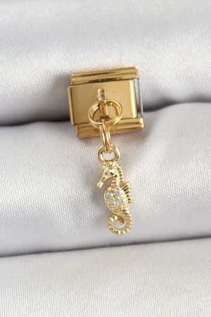 316L Çelik Sallantılı Zirkon Taşlı Çiçek Model Gold Renk Nomination Charm - TJ-BC1430