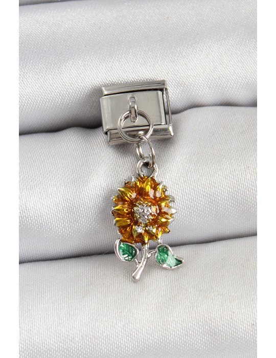 316L Çelik Sallantılı Ayçiçeği Model Gümüş Renk Nomination Charm - TJ-BC1448