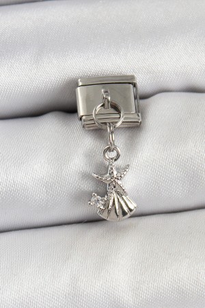 316L Çelik Sallantılı Zirkon Taşlı Deniz Yıldızı Ve İstiridye Model Gümüş Renk Nomination Charm - TJ-BC1454