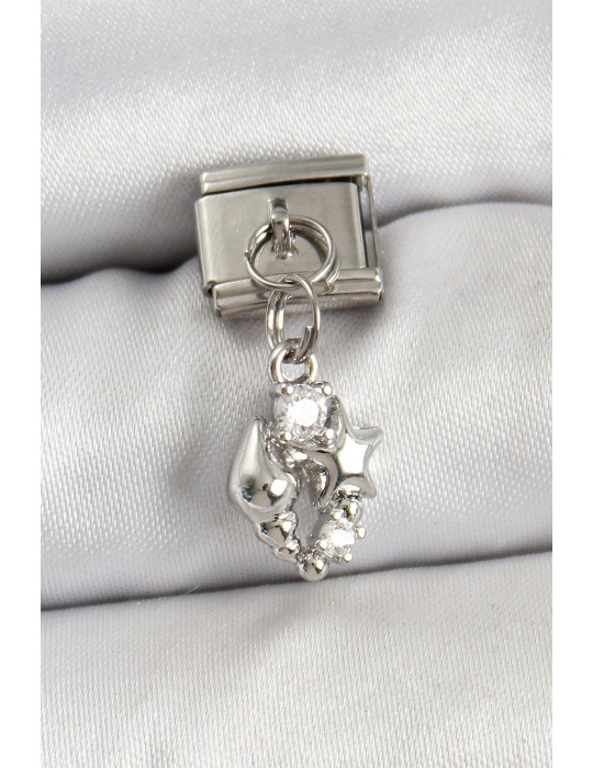 316L Çelik Sallantılı Zirkon Taşlı Deniz Kabuğu Ve Yıldız Model Gümüş Renk Nomination Charm - TJ-BC1459