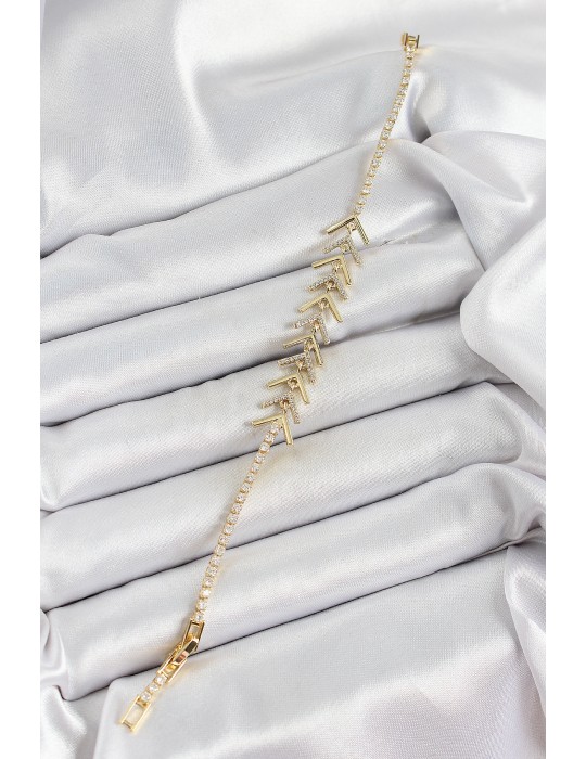 Pirinç Gold Renk Zirkon Taşlı Balık Sırtı Kadın Bileklik - TJ-BB7068