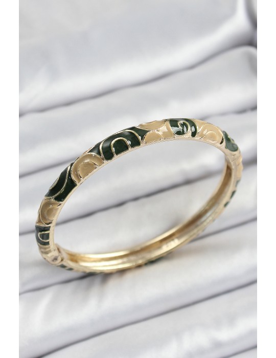 Mineli Pirinç Siyah ve Kahverengi Motifli Kadın Kelepçe - TJ-BB7170