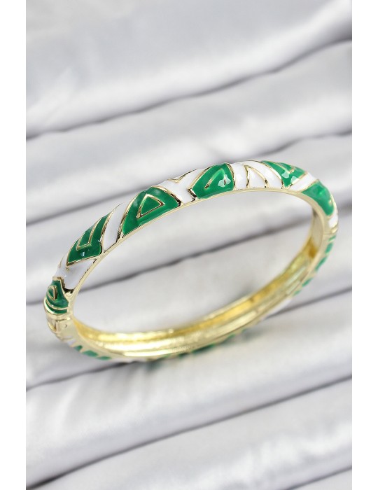 Mineli Pirinç Yeşil Beyaz Motifli Kadın Kelepçe - TJ-BB7169