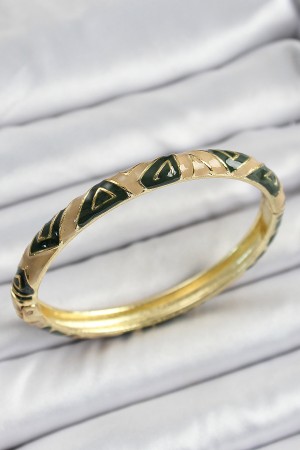 Mineli Pirinç Kahverengi Siyah Geometrik Desenli Kadın Kelepçe - TJ-BB7160