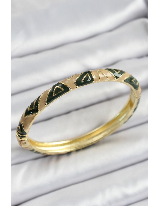 Mineli Pirinç Kahverengi Siyah Geometrik Desenli Kadın Kelepçe - TJ-BB7160