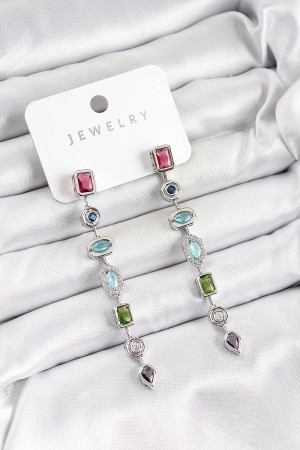 Pirinç Renkli Zirkon Taşlı Sallantılı Model Gümüş Renk Kadın Küpe - TJ-BKP10743 Pirinç Renkli Zirkon Taşlı Sallantılı Model Gümüş Renk Kadın Küpe - TJ-BKP10743