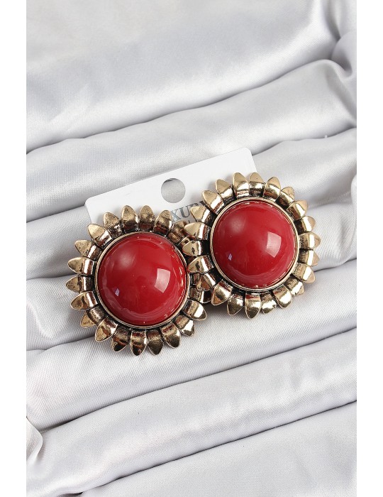 Pirinç Bordo Vintage Model Gold Renk Kadın Küpe - TJ-BKP10752
