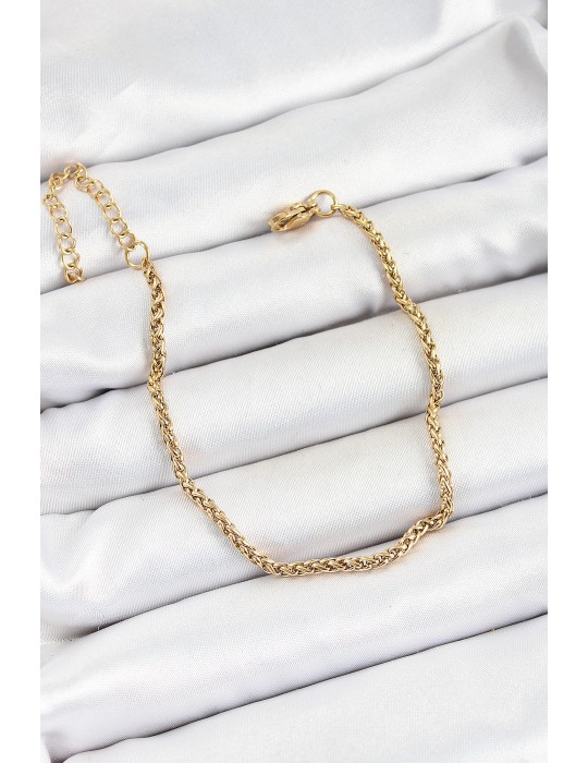 316L Çelik Gold Renk Örgü Burgu Zincir Erkek Bileklik - TJ-EB3729