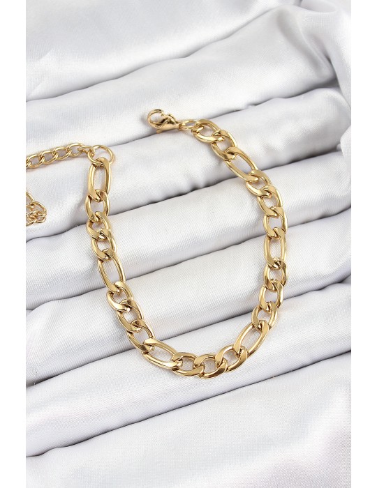 316L Çelik Gold Renk Kalın Zincir Erkek Bileklik - TJ-EB3737