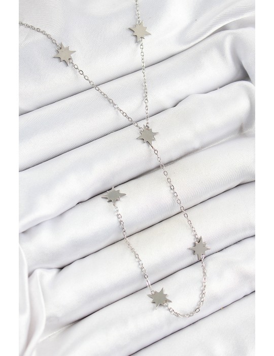 316L Çelik Kutup Yıldızı Figürlü Y Model Gümüş Renk Kadın Kolye - TJ-BKO10332