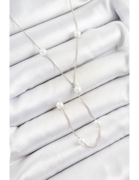 316L Çelik İnci Figürlü Y Model Gümüş Renk Kadın Kolye - TJ-BKO10337