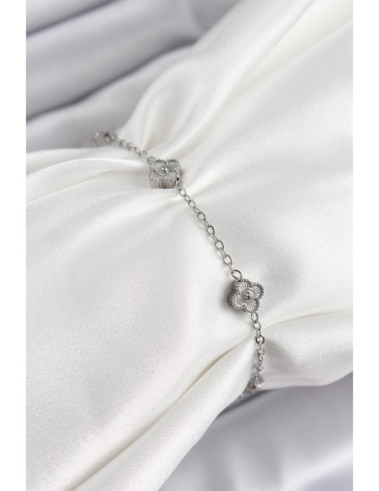 316L Çelik Yonca Model Gümüş Renk Kadın Bileklik - TJ-BB7362