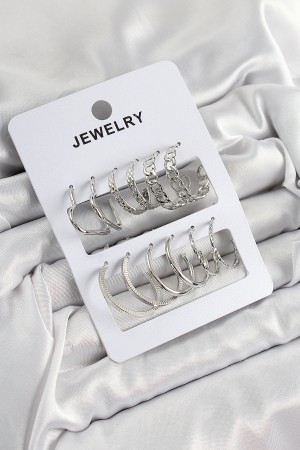 Pirinç Karışık Halka Model Gümüş Renk 6 Çift Kadın Küpe Set - TJ-BKP10876 Pirinç Karışık Halka Model Gümüş Renk 6 Çift Kadın Küpe Set - TJ-BKP10876