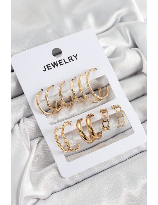 Pirinç Karışık Halka Model Gold Renk 6 Çift Kadın Küpe Set - TJ-BKP10885