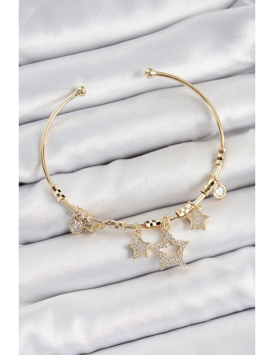 Pirinç Zirkon Taşlı Yıldız Model Gold Renk Charm Bileklik - TJ-BB7352