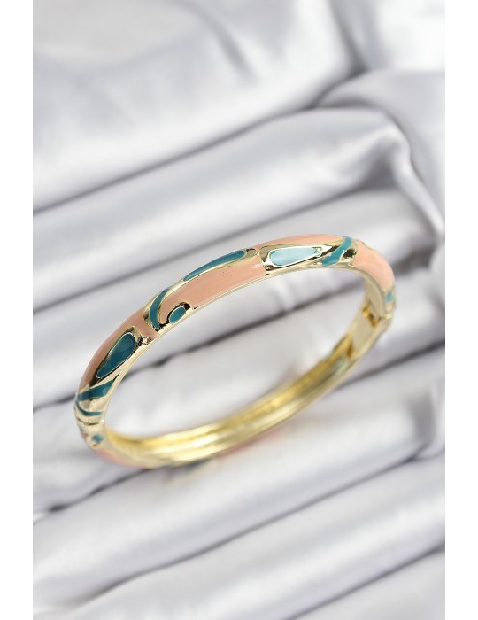 Mineli Pirinç Krem Ve Yeşil Mermer Motifli Gold Renk Kadın Kelepçe - TJ-BB7399