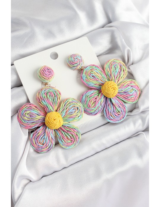 Pirinç Rainbow Papatya Model Gold Renk Kadın Hasır Küpe - TJ-BKP10895