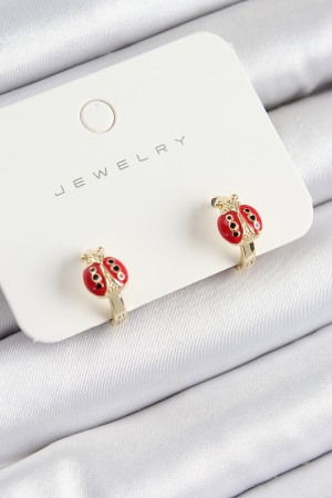 Pirinç Uğur Böceği Model Gold Renk Çocuk Küpe - TJ-BKP10902 Pirinç Uğur Böceği Model Gold Renk Çocuk Küpe - TJ-BKP10902