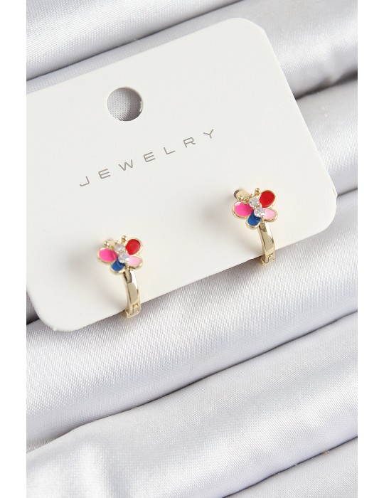 Pirinç Zirkon Taşlı Model Gold Renk Çocuk Küpe - TJ-BKP10908