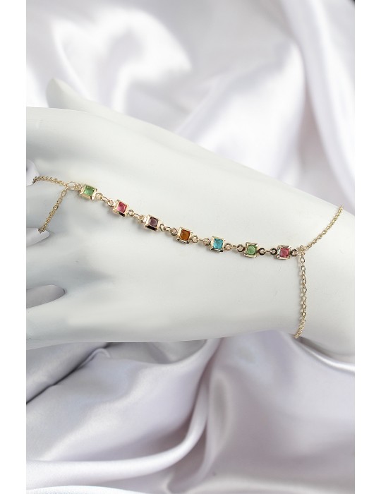 Pirinç Renkli Kare Zirkon Taşlı Y Model Gold Renk Kadın Şahmeran - TJ-SN682