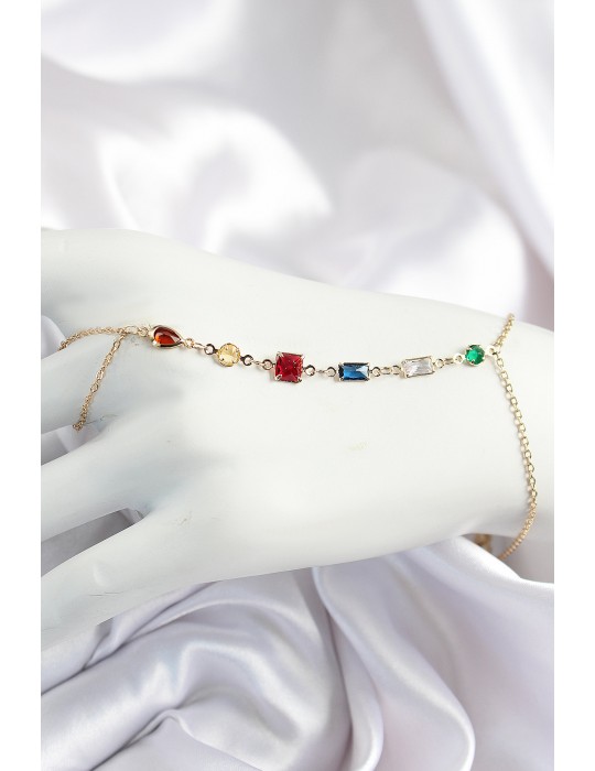 Pirinç Renkli Zirkon Taşlı Y Model Gold Renk Kadın Şahmeran - TJ-SN684