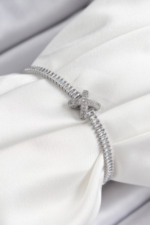 Pirinç Zirkon Taşlı X Detaylı Su Yolu Model Gümüş Renk Asansörlü Kadın Bileklik - TJ-BB7467 Pirinç Zirkon Taşlı X Detaylı Su Yolu Model Gümüş Renk Asansörlü Kadın Bileklik - TJ-BB7467