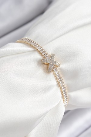 Pirinç Zirkon Taşlı X Detaylı Su Yolu Model Gold Renk Asansörlü Kadın Bileklik - TJ-BB7468 Pirinç Zirkon Taşlı X Detaylı Su Yolu Model Gold Renk Asansörlü Kadın Bileklik - TJ-BB7468