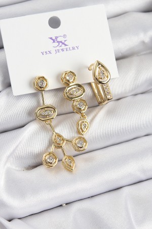 Pirinç Zİrkon Taşlı Geometrik Model Gold Renk 3'lü Kadın Küpe - TJ-BKP10937 Pirinç Zİrkon Taşlı Geometrik Model Gold Renk 3'lü Kadın Küpe - TJ-BKP10937