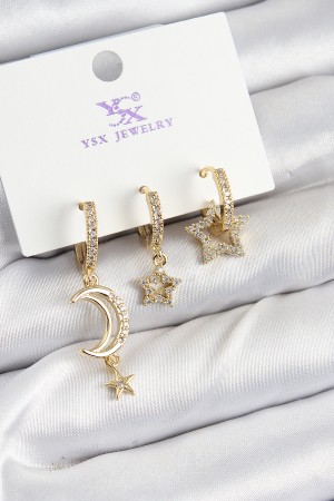 Pirinç Zİrkon Taşlı Ay Ve Hilal Model Gold Renk 3'lü Kadın Küpe - TJ-BKP10942 Pirinç Zİrkon Taşlı Ay Ve Hilal Model Gold Renk 3'lü Kadın Küpe - TJ-BKP10942