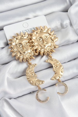 Pirinç Zirkon Taşlı Sallantılı Güneş Model Gold Renk Kadın Küpe - TJ-BKP10961