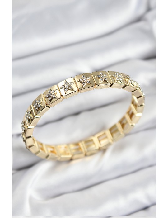Pirinç Zirkon Taşlı Yıldız Model Gold Renk Lastikli Kadın Bileklik - TJ-BB7494