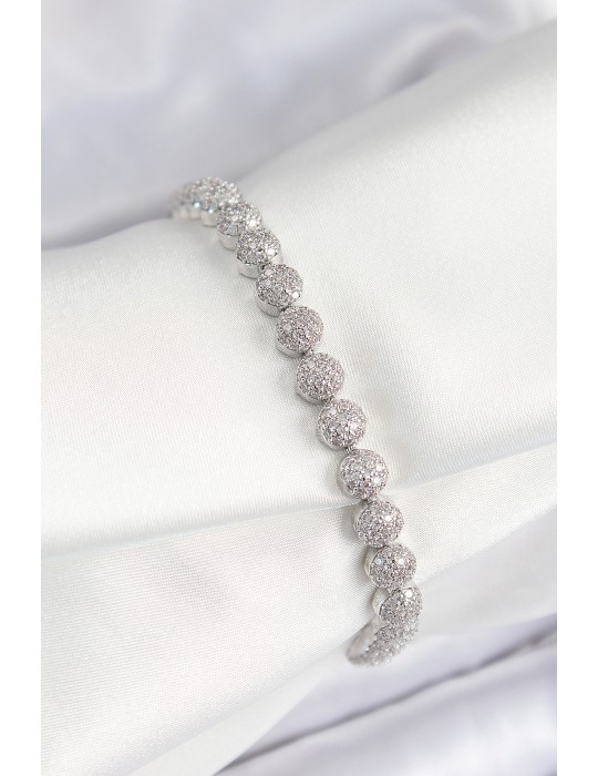 Pirinç Zirkon Taşlı Yarım Topcuk Model Gümüş Renk VIP Seri Kadın Bileklik - TJ-BB7507