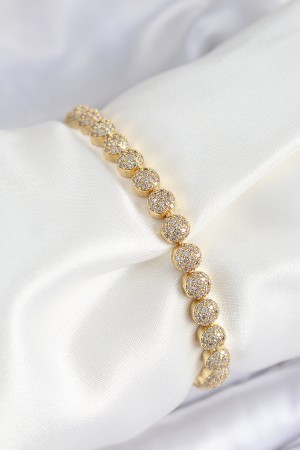 Pirinç Zirkon Taşlı Yarım Topcuk Model Gold Renk VIP Seri Kadın Bileklik - TJ-BB7508 Pirinç Zirkon Taşlı Yarım Topcuk Model Gold Renk VIP Seri Kadın Bileklik - TJ-BB7508
