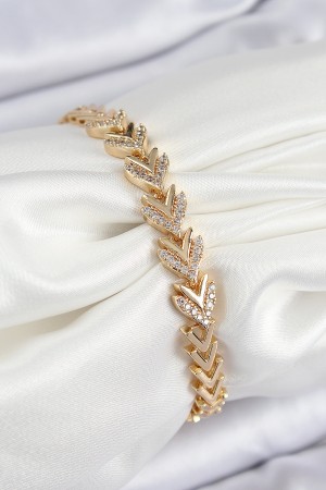 Pirinç Zirkon Taşlı Sıralı Ok Model Gold Renk Kadın Bileklik - TJ-BB7525 Pirinç Zirkon Taşlı Sıralı Ok Model Gold Renk Kadın Bileklik - TJ-BB7525