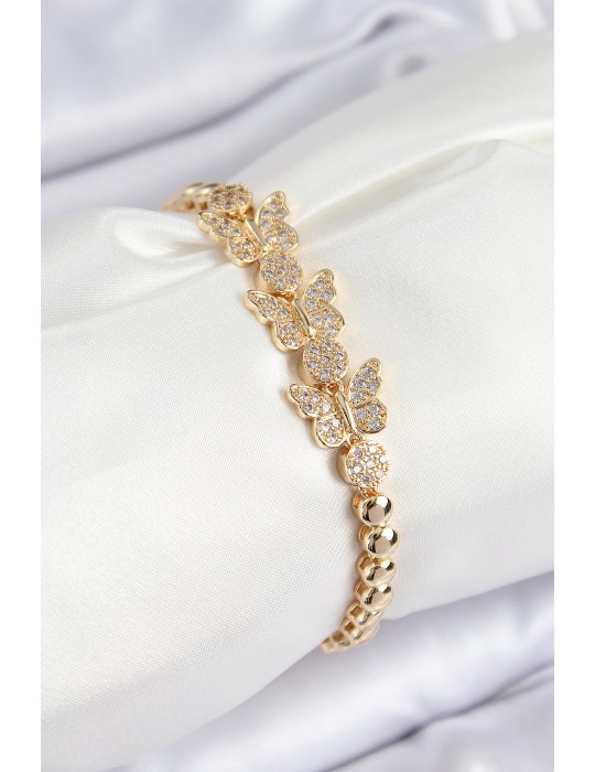 Pirinç Zirkon Taşlı Model Gold Renk Kadın Bileklik - TJ-BB7541