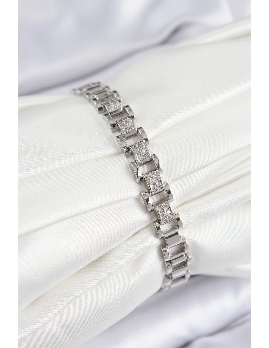 Pirinç Zirkon Taşlı Parçalı Model Gümüş Renk Kadın Bileklik - TJ-BB7552