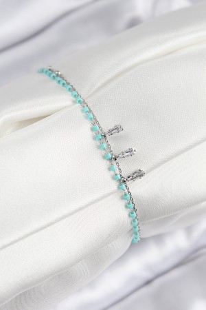 Pirinç Zirkon Taşlı Mavi Boncuklu Model Gümüş Renk Kadın Bileklik - TJ-BB7582 Pirinç Zirkon Taşlı Mavi Boncuklu Model Gümüş Renk Kadın Bileklik - TJ-BB7582