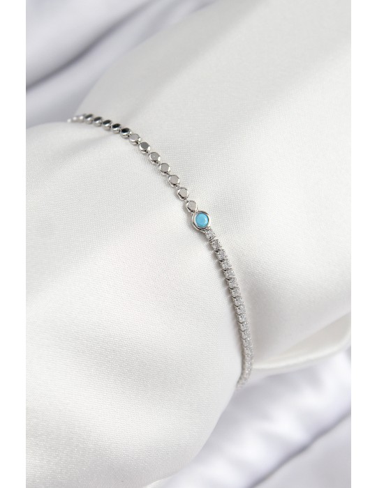 Pirinç Zirkon Taşlı Boncuk Model Ezme Zincir Gümüş Renk Kadın Bileklik - TJ-BB7598