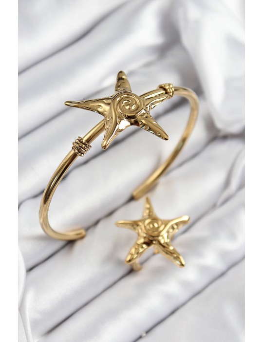 Pirinç Deniz Yıldızı Model Gold Renk Bileklik Yüzük Set - TJ-BB7600