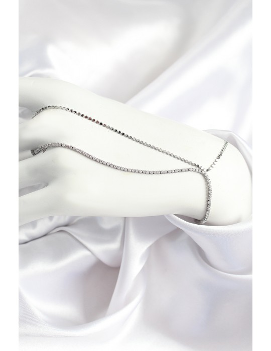 Pirinç Zirkon Taşlı Ezme Zincir Model Gümüş Renk Kadın Şahmeran - TJ-SN690