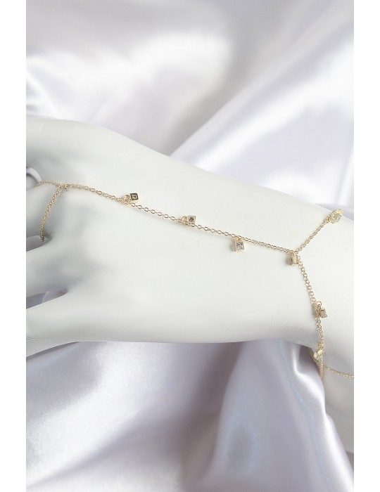 Pirinç Zirkon Taşlı Sallantılı Model Gold Renk Kadın Şahmeran - TJ-SN699